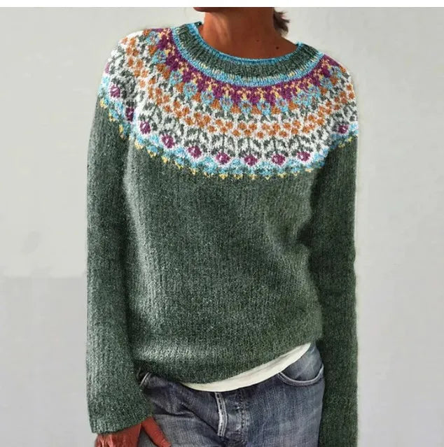 Rose | Retro Knit Sweater with Multi-Pattern Design