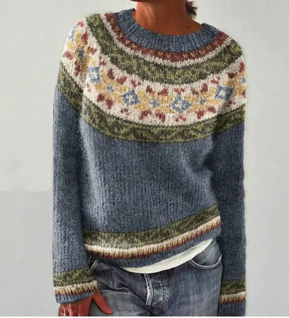 Rose | Retro Knit Sweater with Multi-Pattern Design