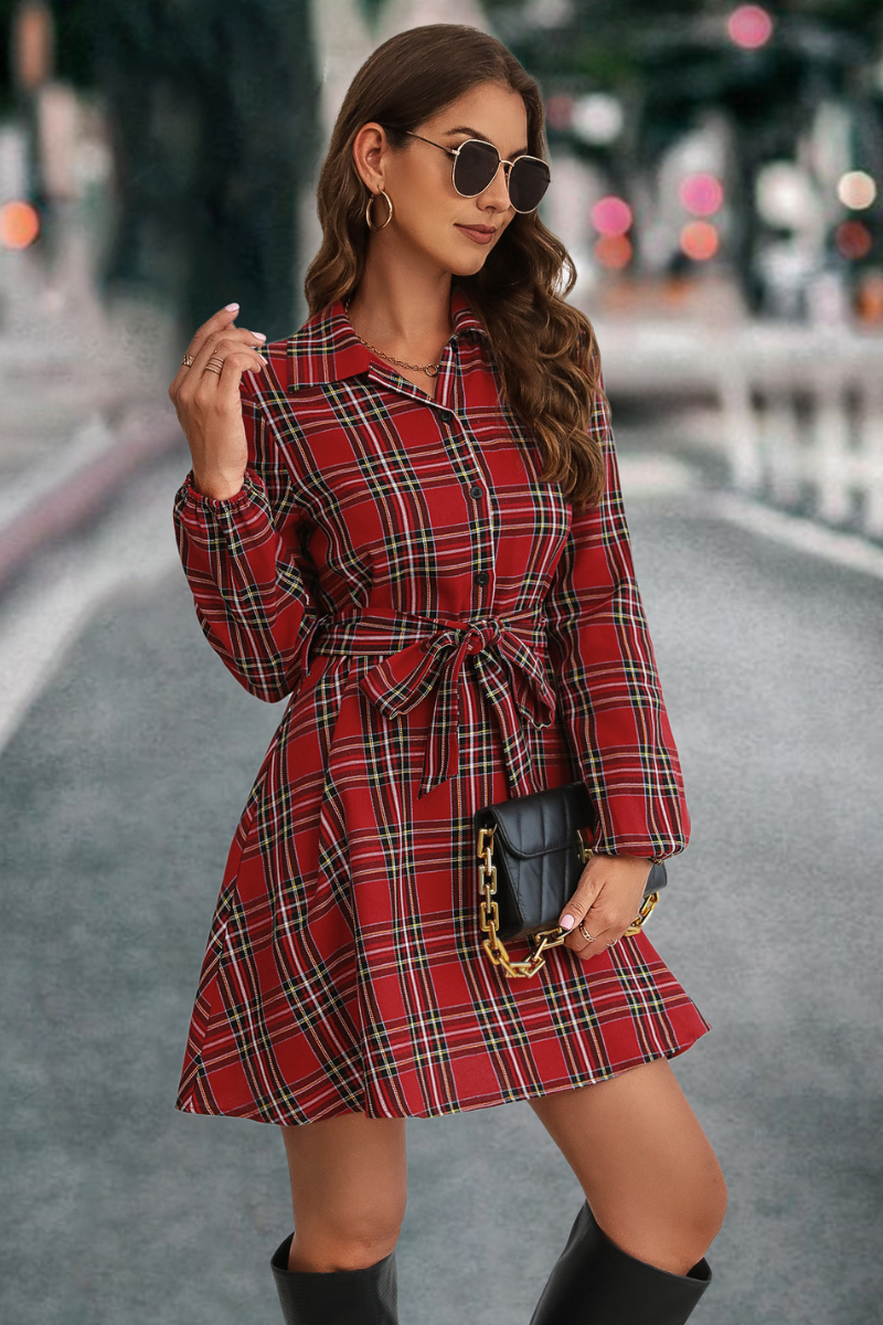 Beverly | Plaid Dress with Lantern Sleeves