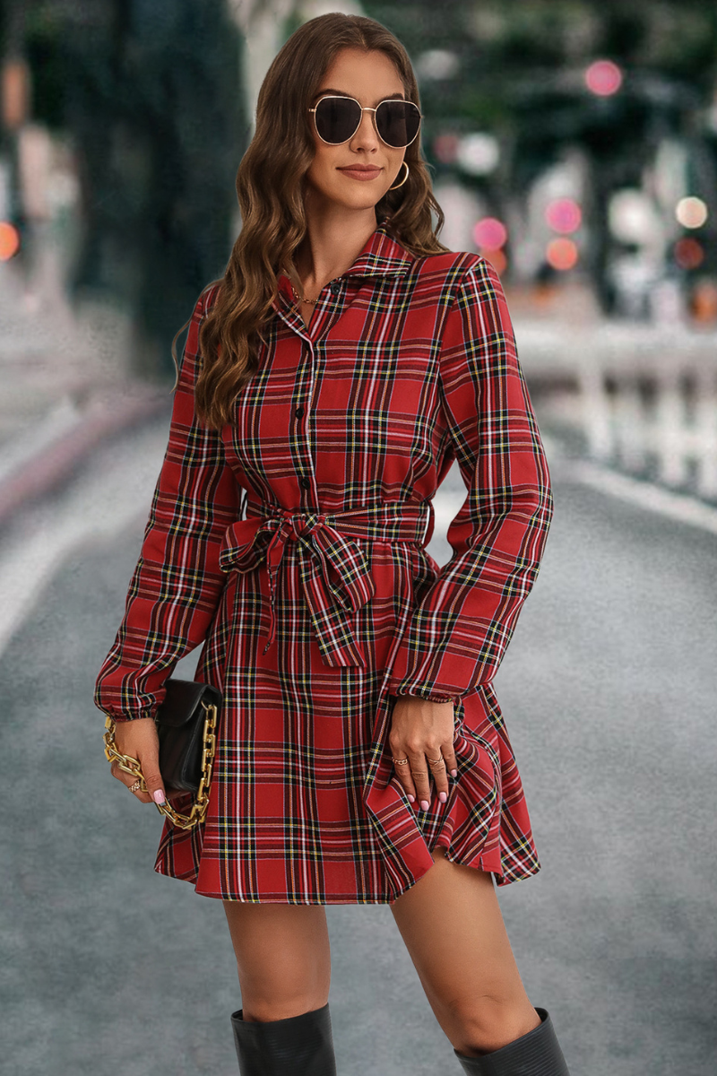 Beverly | Plaid Dress with Lantern Sleeves