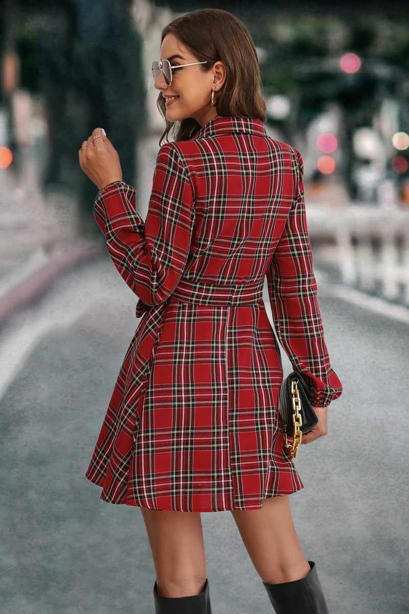 Beverly | Plaid Dress with Lantern Sleeves