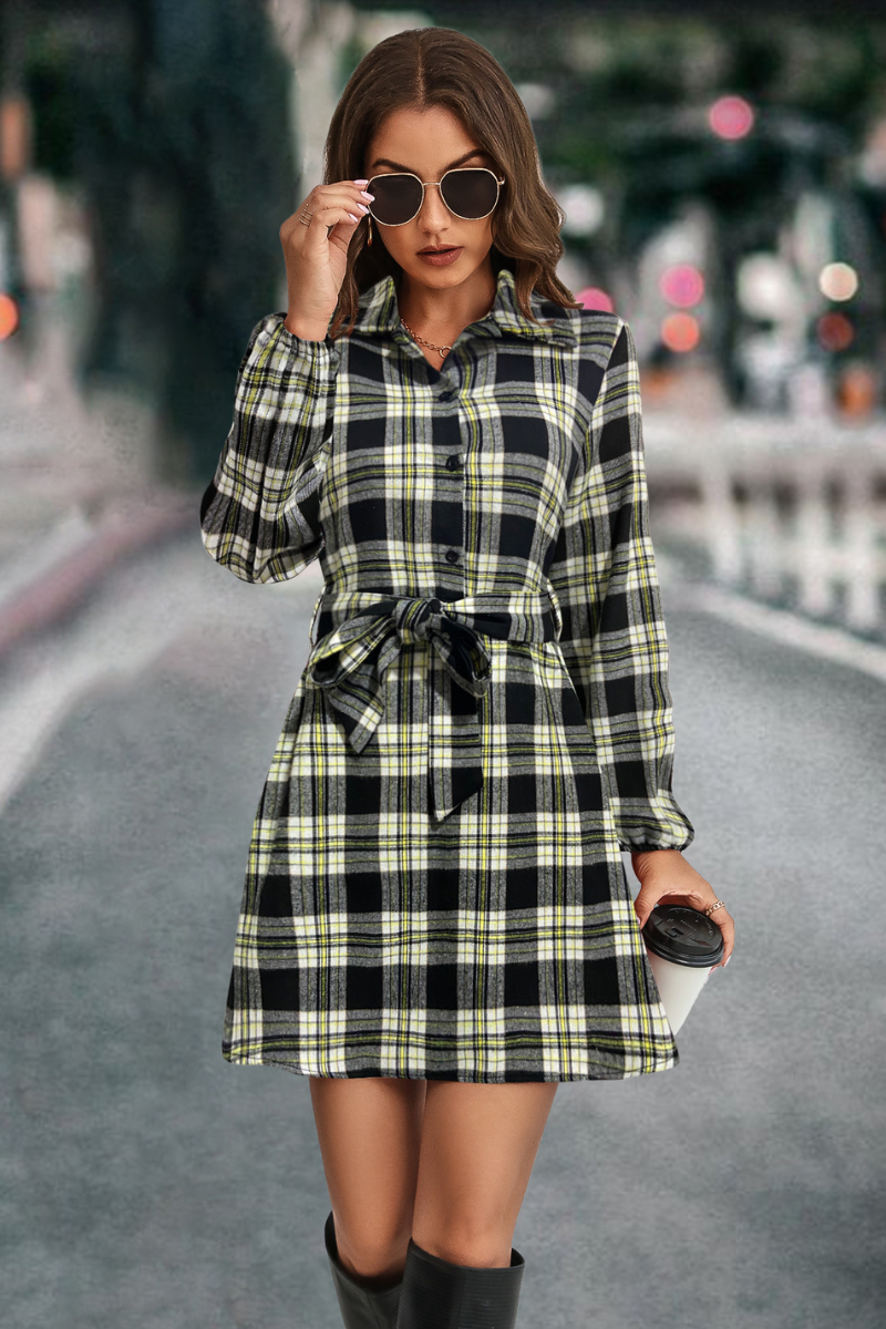 Beverly | Plaid Dress with Lantern Sleeves