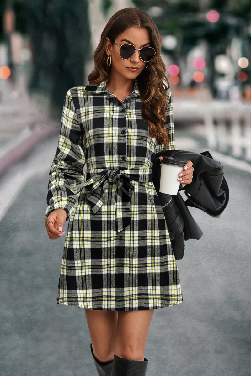 Beverly | Plaid Dress with Lantern Sleeves