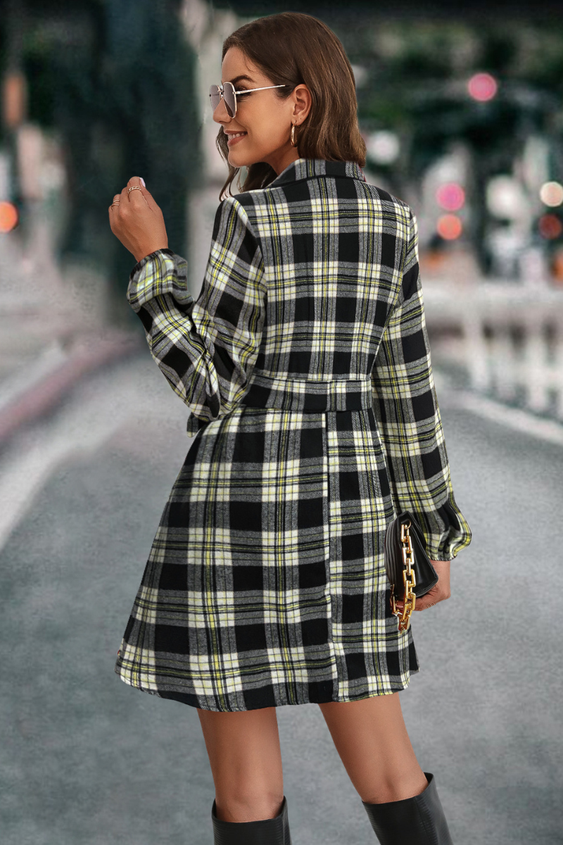 Beverly | Plaid Dress with Lantern Sleeves