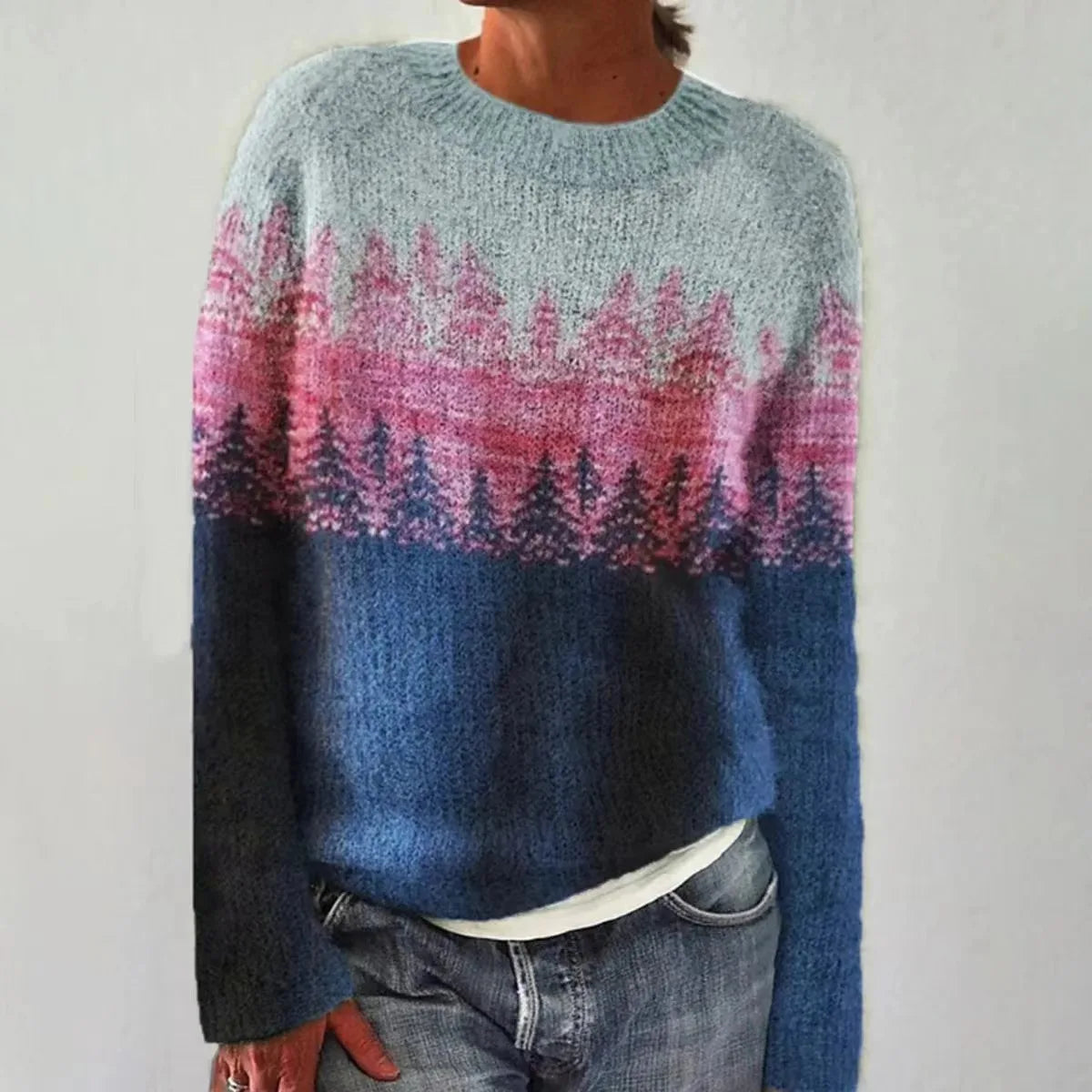 Rose | Retro Knit Sweater with Multi-Pattern Design